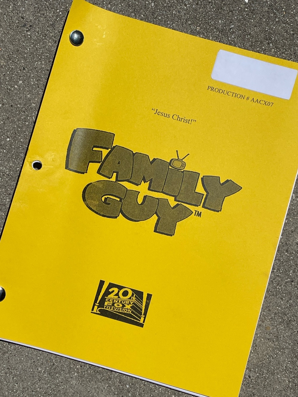 Family Guy 2011 Jesus Christ! Production Used Table Draft Script PRE-TITLE!